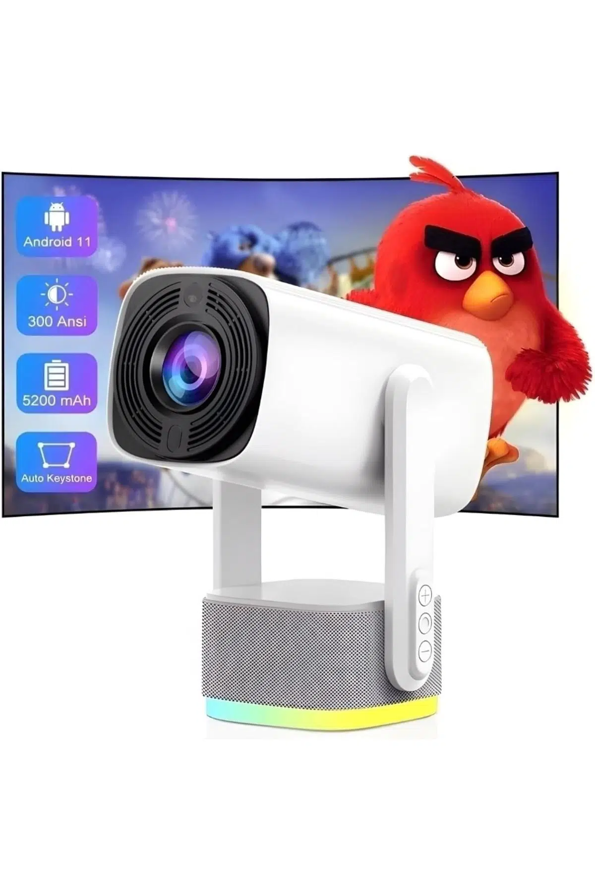 4K Kablosuz Projeksiyon Ultra Hd 4 Saat Şarj Kapasitesi 300 ANSI Wifi 6 Bluetooth 5.2Uzaktan Kumandalı