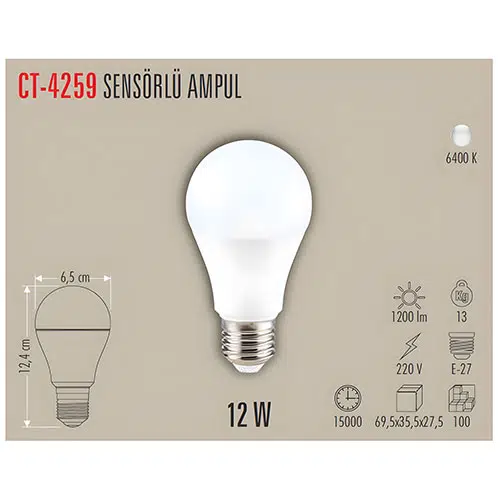 CATA 15W CT-4259 SENSÖRLÜ LED AMPUL(BEYAZ) CATA 15W CT-4259 SENSÖRLÜ LED AMPUL(BEYAZ)