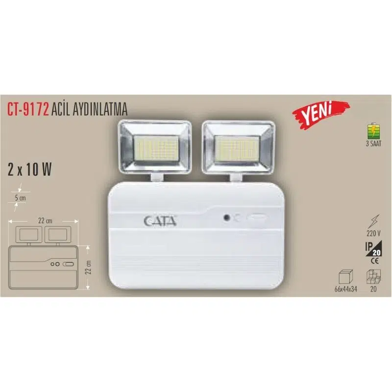 CATA ACİL AYDINLATMA ARMATÜRÜ 2X10W CT-9172 CATA ACİL AYDINLATMA ARMATÜRÜ 2X10W CT-9172