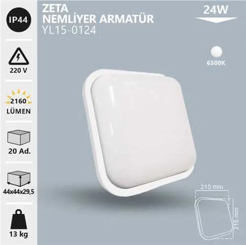 NOAS 24W ZETA NEMLİYER ARMATÜR 6500K NOAS 24W ZETA NEMLİYER ARMATÜR 6500K