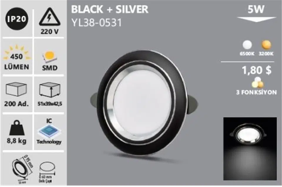 NOAS 5W BLACK + SILVER LED SPOT 3 RENK NOAS 5W BLACK + SILVER LED SPOT 3 RENK